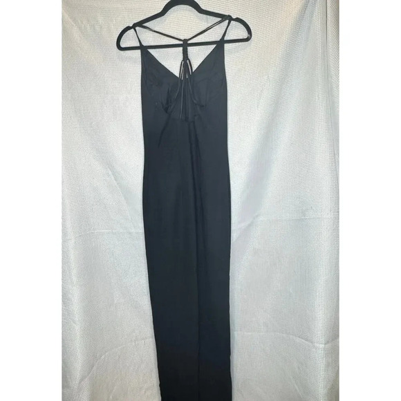 Vintage y2k Long Sleek Black Dress Side Split Strappy Back Evening Dress SIZE S - Picture 2 of 6